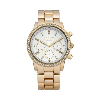 Ladies gold tone bracelet watch with white dial lp168
